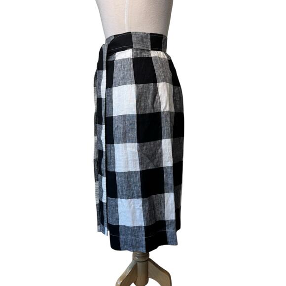 EVERLANE THE LINEN WRAP SKIRT Black White Plaid 100% Linen Size 2 - Picture 5 of 9